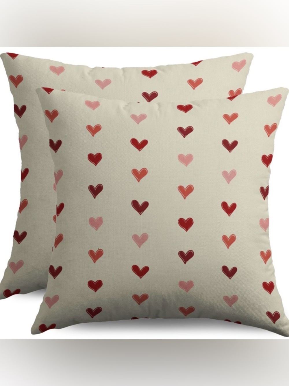 Heart Pattern Throw Pillow - Cream with Red & Pink Hearts